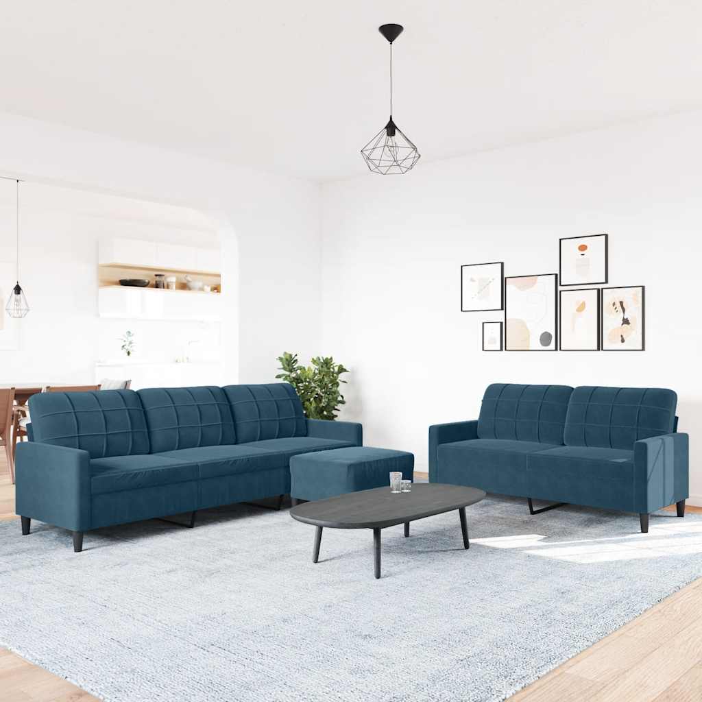 Ensemble de canapés 3 pcs avec coussins Bleu Velours - XIOS