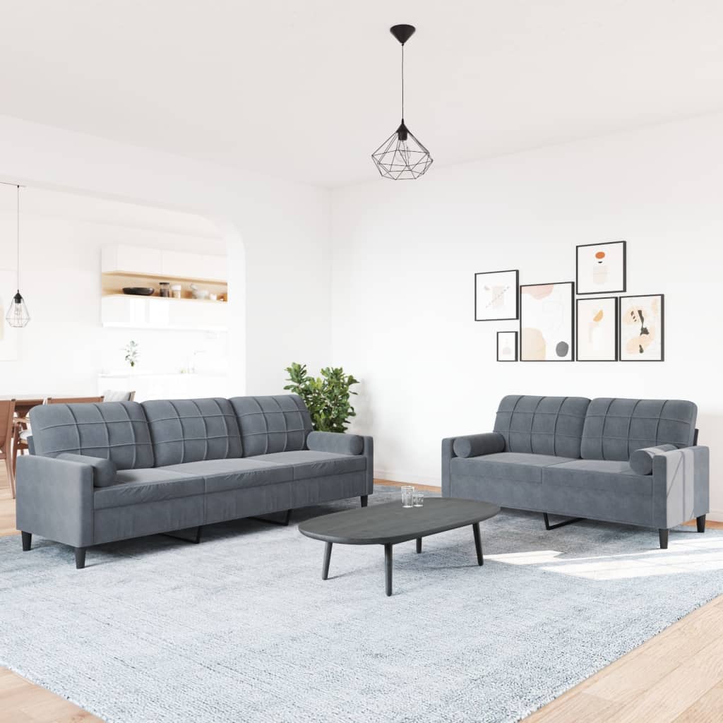 Ensemble de canapés 2 pcs avec coussins et traversins velours - XIOS