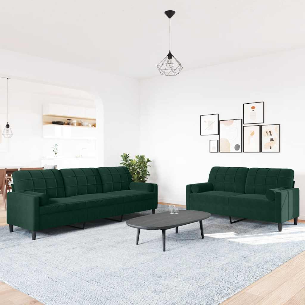 Ensemble de canapés 2 pcs avec coussins et traversins velours