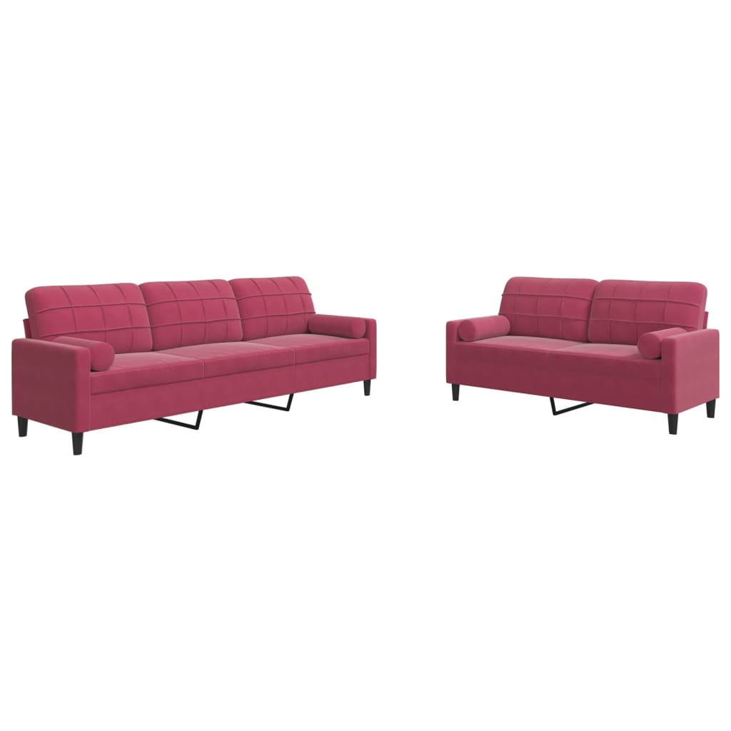 Ensemble de canapés 2 pcs avec coussins et traversins velours - XIOS