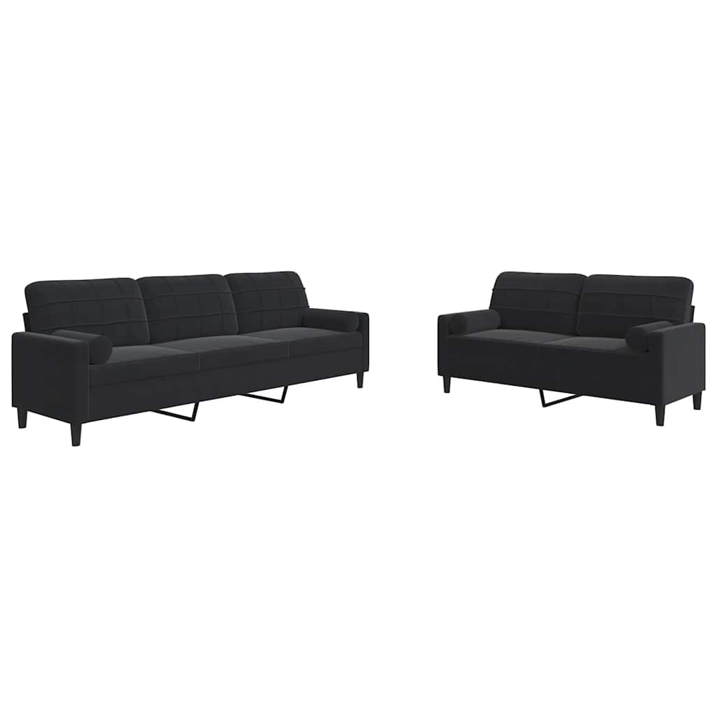 Ensemble de canapés 2pcs et coussins et traversins noir velours - XIOS