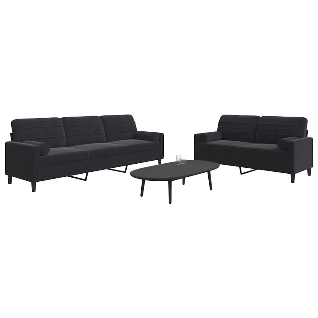 Ensemble de canapés 2pcs et coussins et traversins noir velours - XIOS