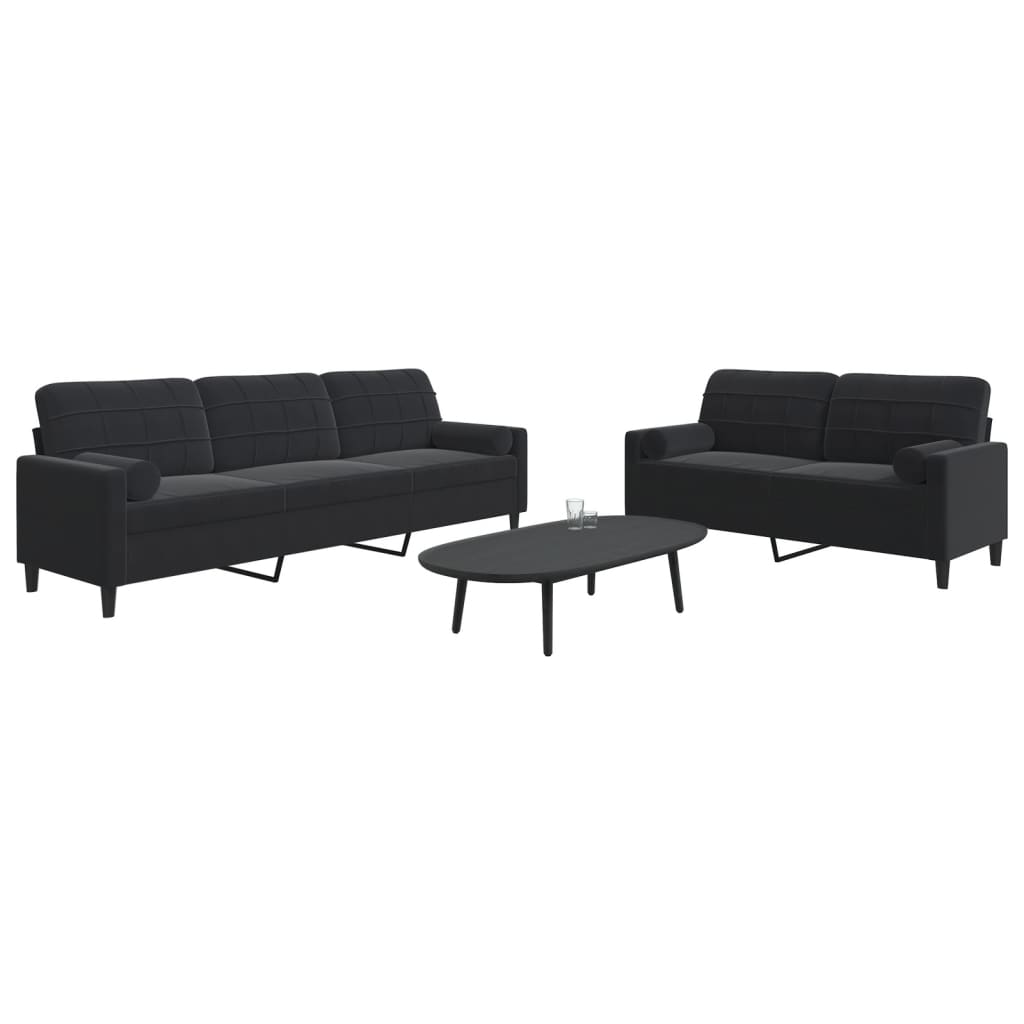 Ensemble de canapés 2pcs et coussins et traversins noir velours