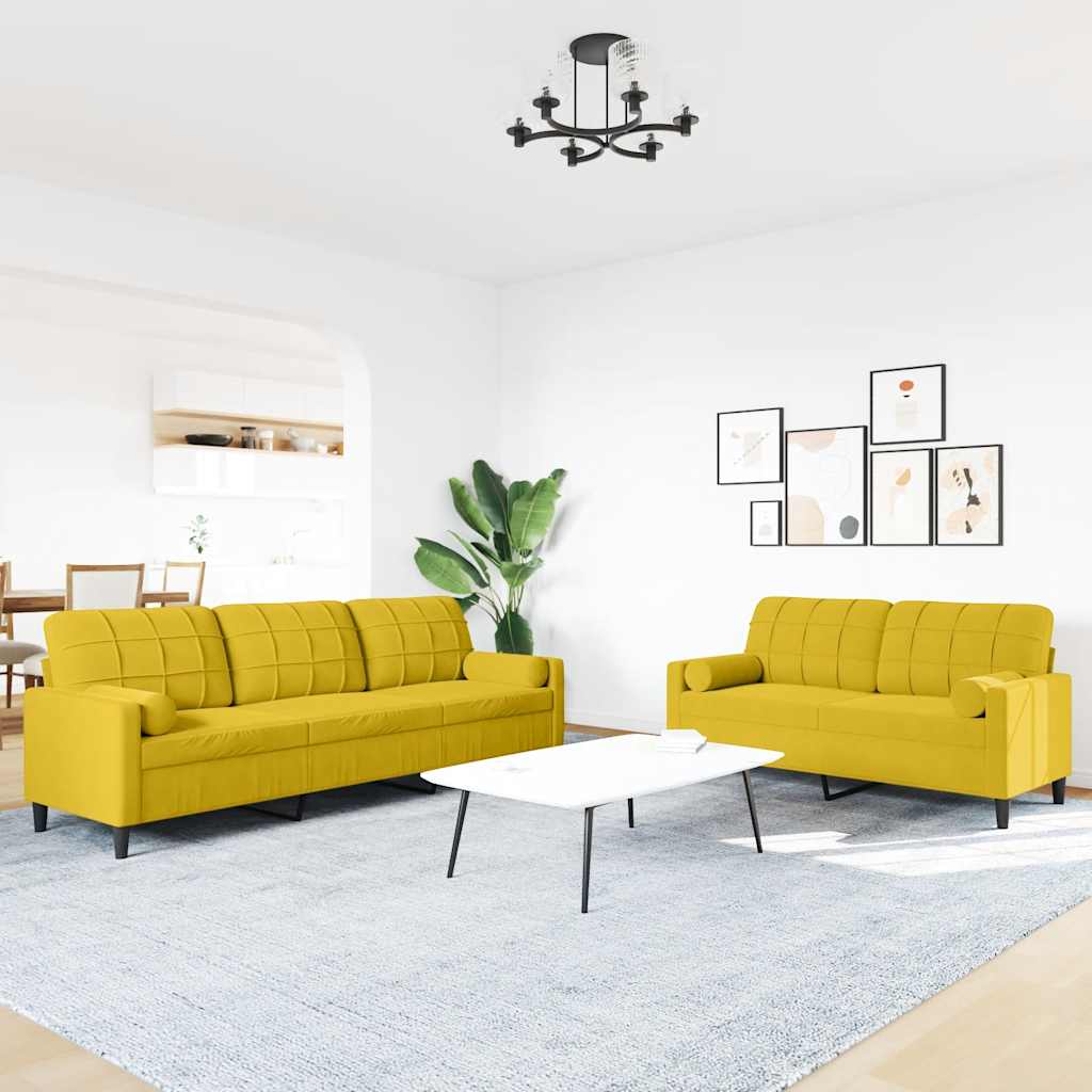 Ensemble de canapés 2 pcs avec coussins et traversins velours