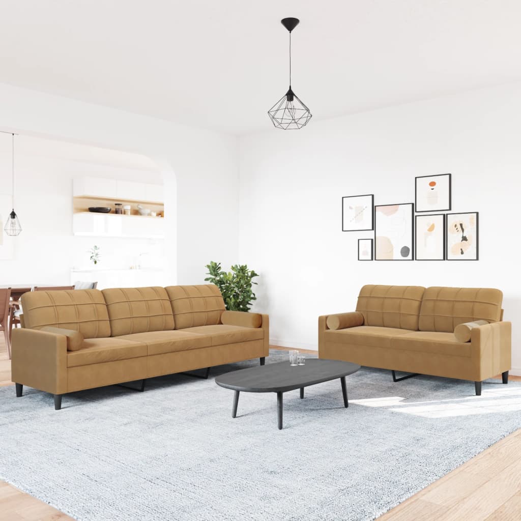 Ensemble de canapés 2 pcs avec coussins et traversins velours - XIOS