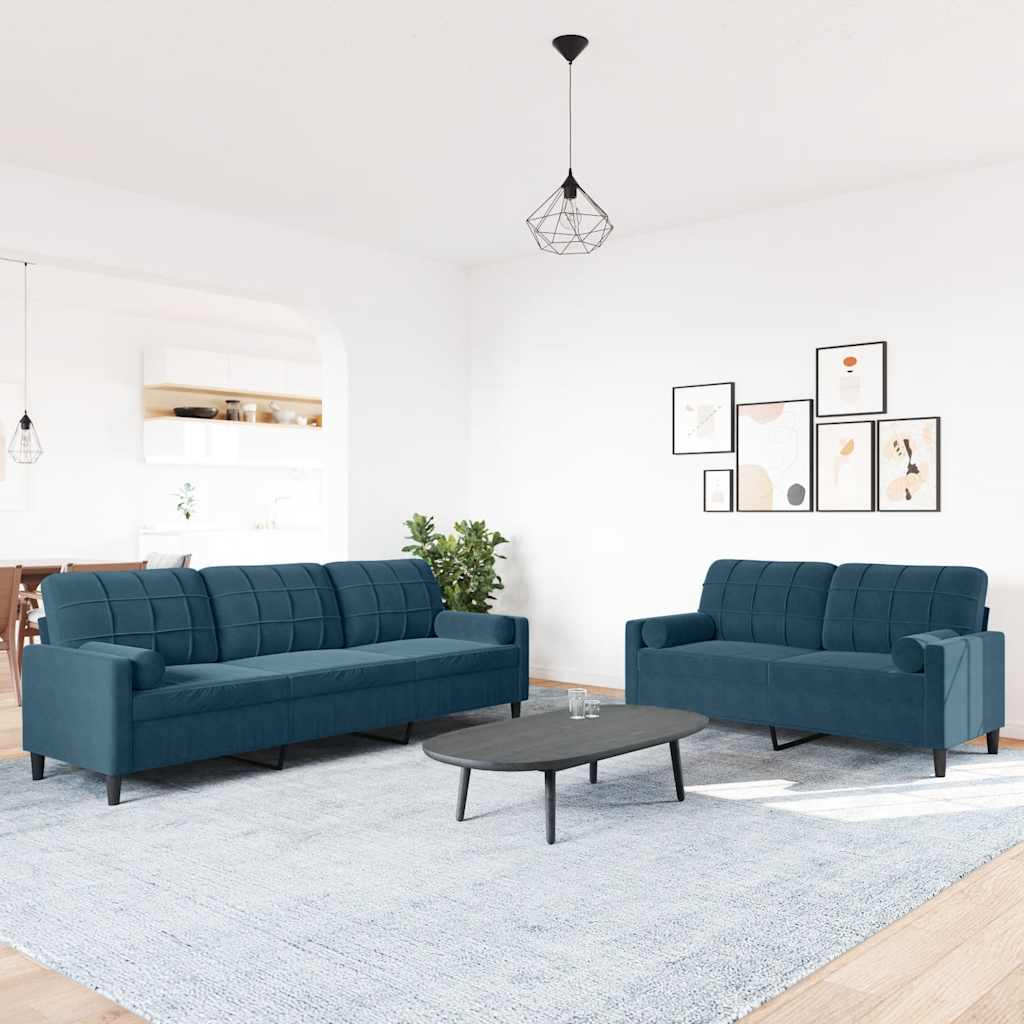 Ensemble de canapés 2pcs et coussins et traversins bleu velours - XIOS