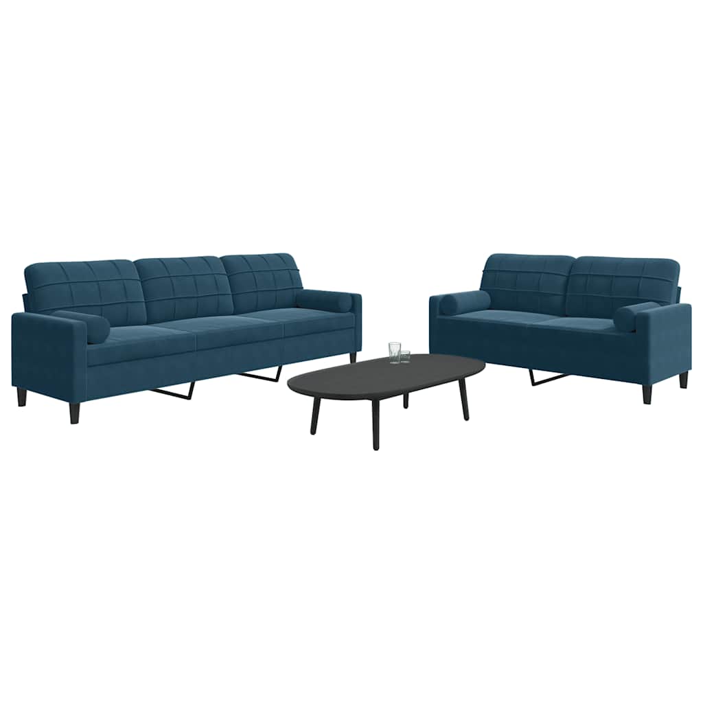 Ensemble de canapés 2pcs et coussins et traversins bleu velours - XIOS