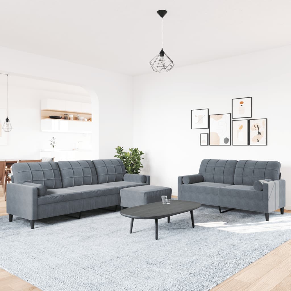 Ensemble de canapés 3 pcs avec coussins et traversins velours