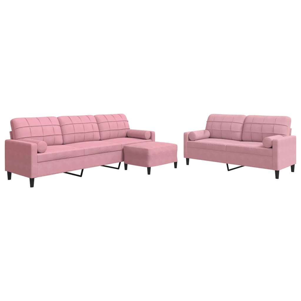 Ensemble de canapés 3pcs et coussins et traversins rose velours