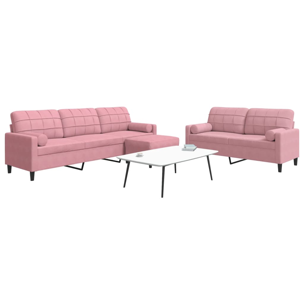 Ensemble de canapés 3pcs et coussins et traversins rose velours - XIOS