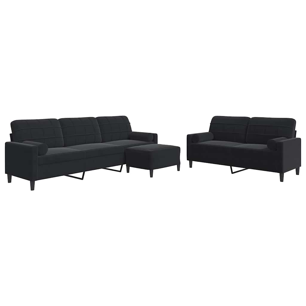 Ensemble de canapés 3pcs et coussins et traversins noir velours - XIOS