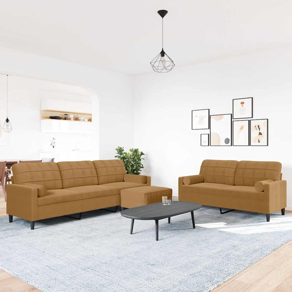Ensemble de canapés 3 pcs avec coussins et traversins velours