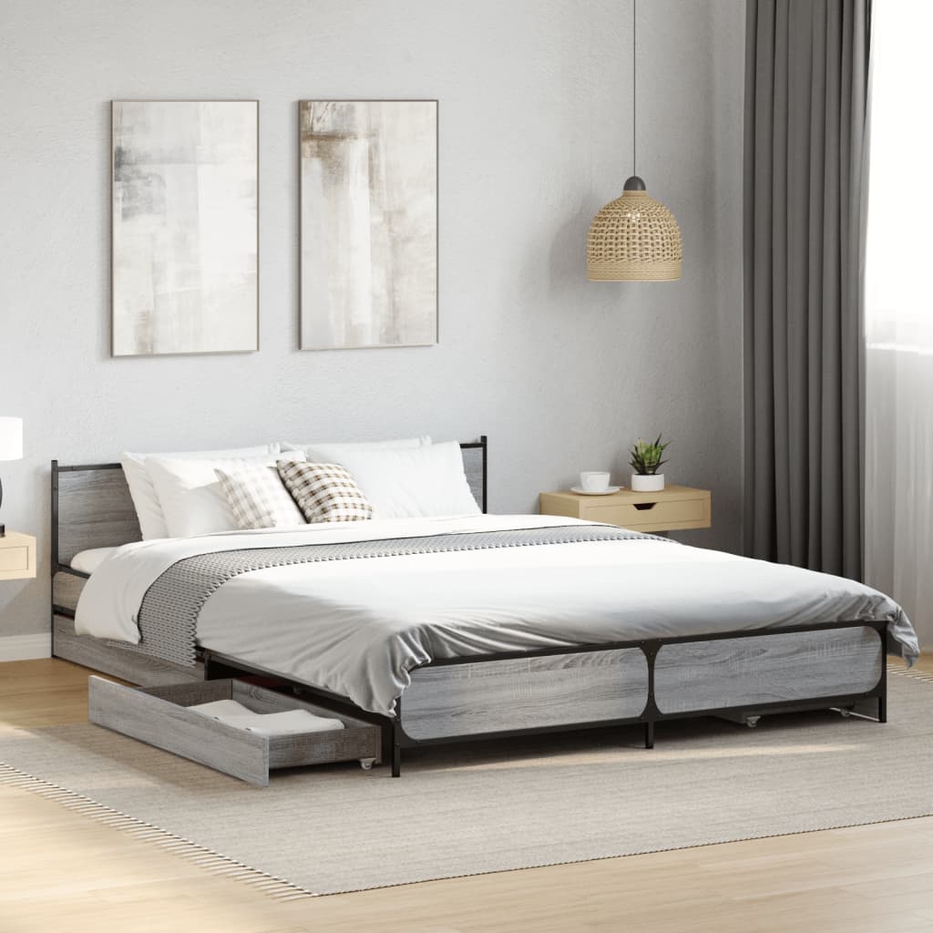 Cadre de lit avec tiroirs sans matelas sonoma gris 140x200 cm - XIOS