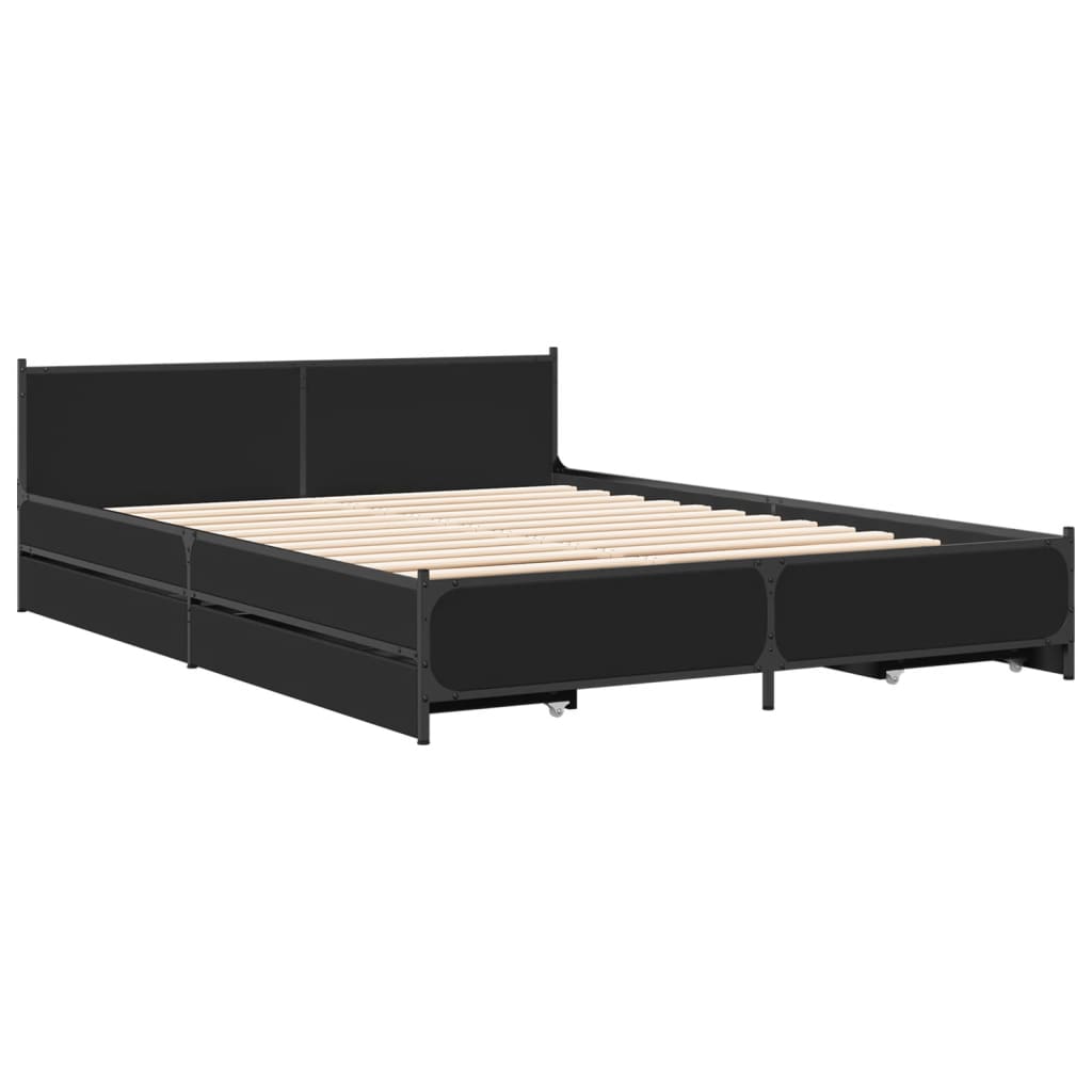 Cadre de lit avec tiroirs sans matelas noir 135x190 cm - XIOS
