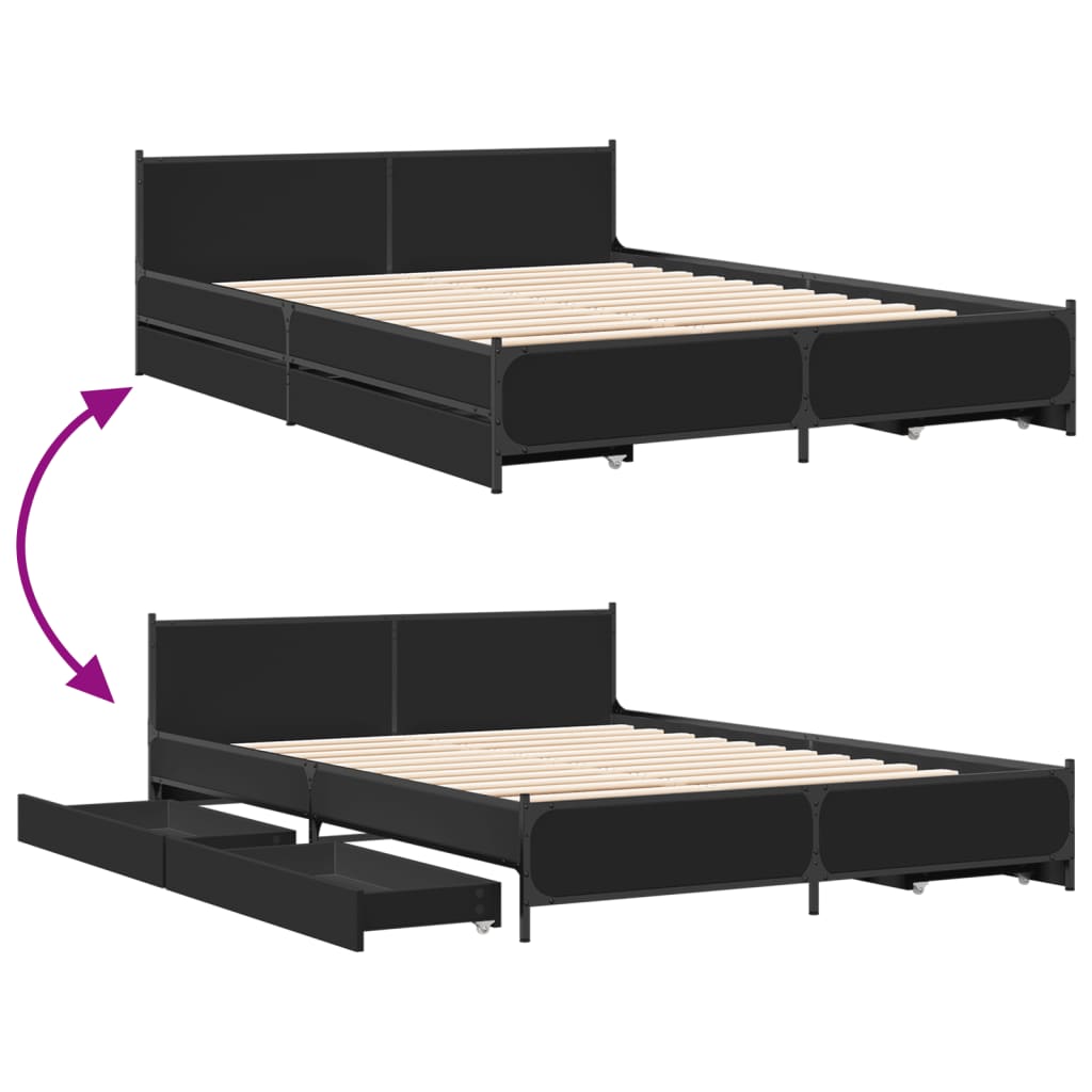 Cadre de lit avec tiroirs sans matelas noir 135x190 cm - XIOS
