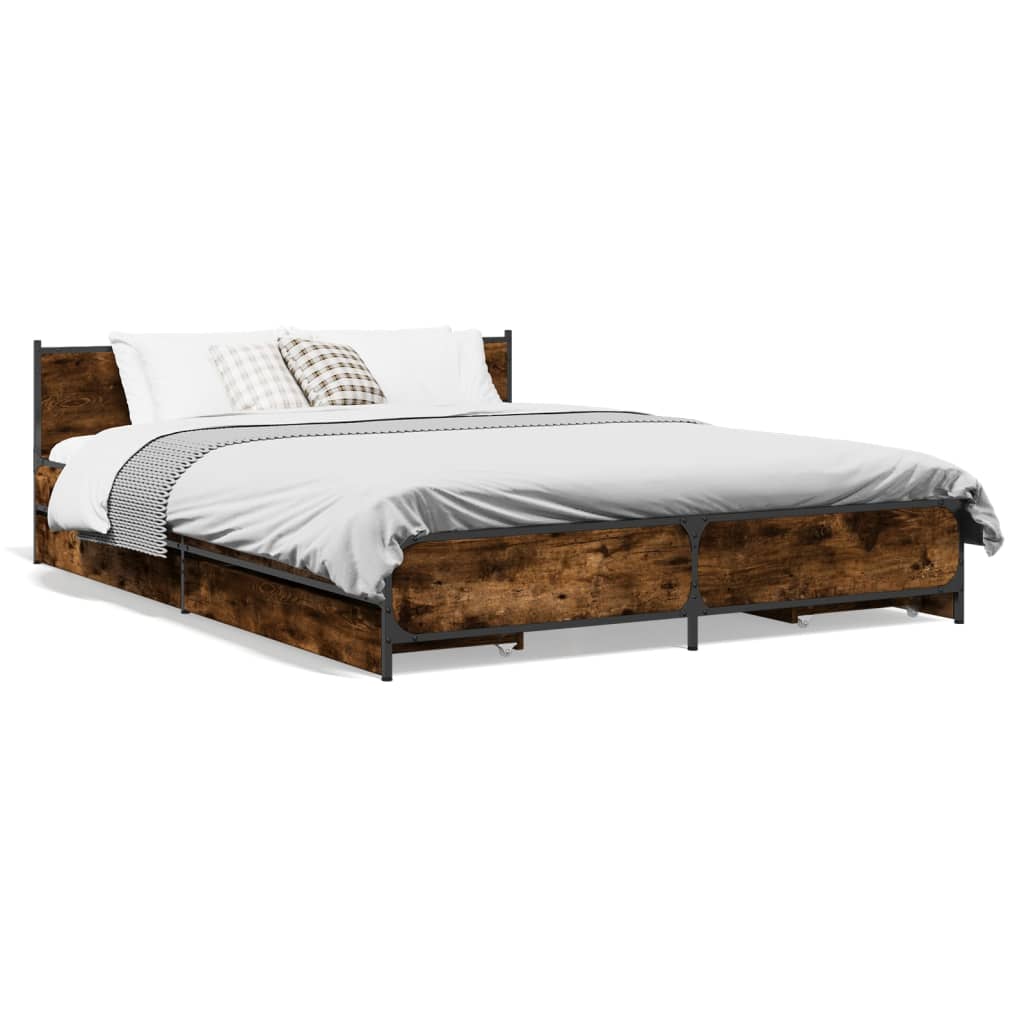 Cadre de lit avec tiroirs sans matelas chêne fumé 135x190 cm - XIOS