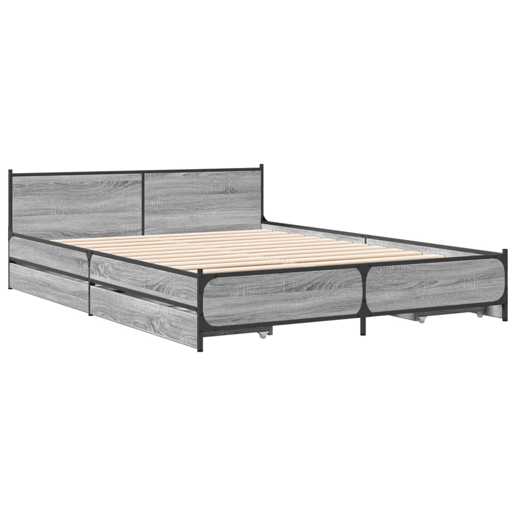 Cadre de lit avec tiroirs sans matelas sonoma gris 135x190 cm - XIOS