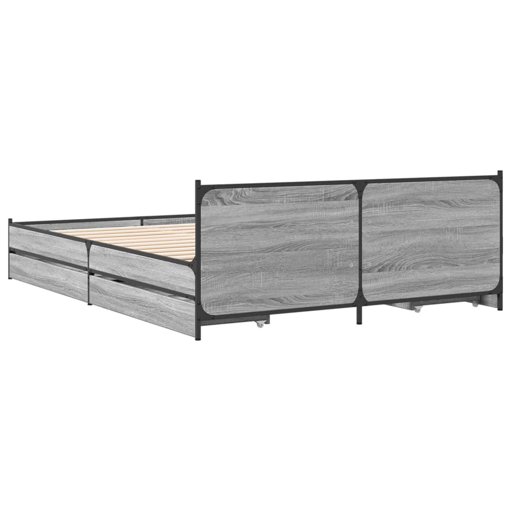 Cadre de lit avec tiroirs sans matelas sonoma gris 135x190 cm - XIOS