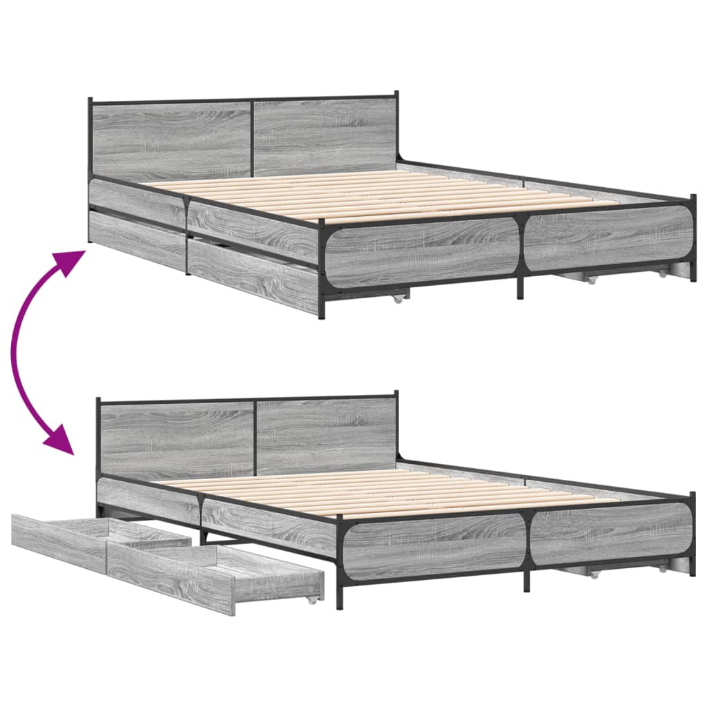 Cadre de lit avec tiroirs sans matelas sonoma gris 135x190 cm - XIOS