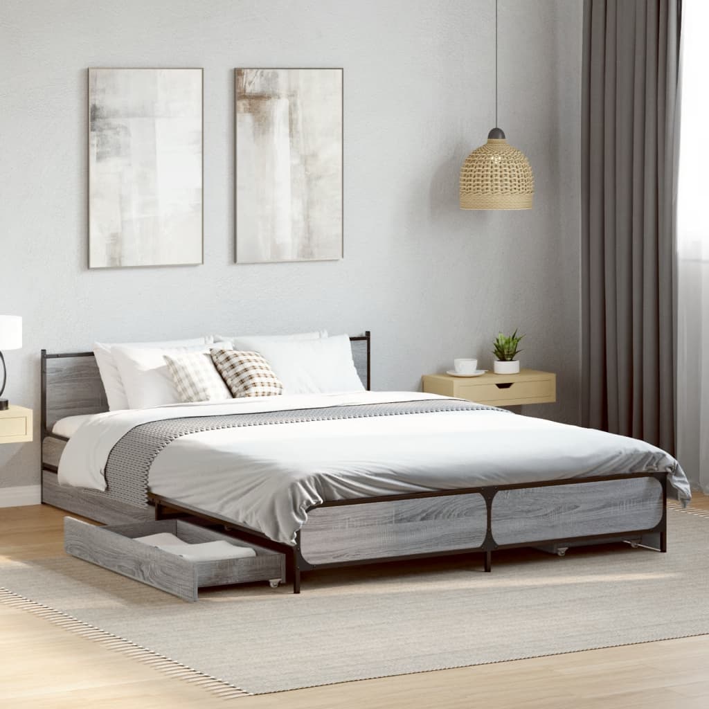 Cadre de lit avec tiroirs sans matelas sonoma gris 135x190 cm - XIOS