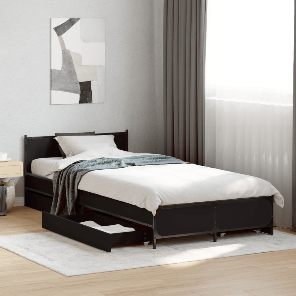 Cadre de lit avec tiroirs sans matelas noir 90x200 cm - XIOS