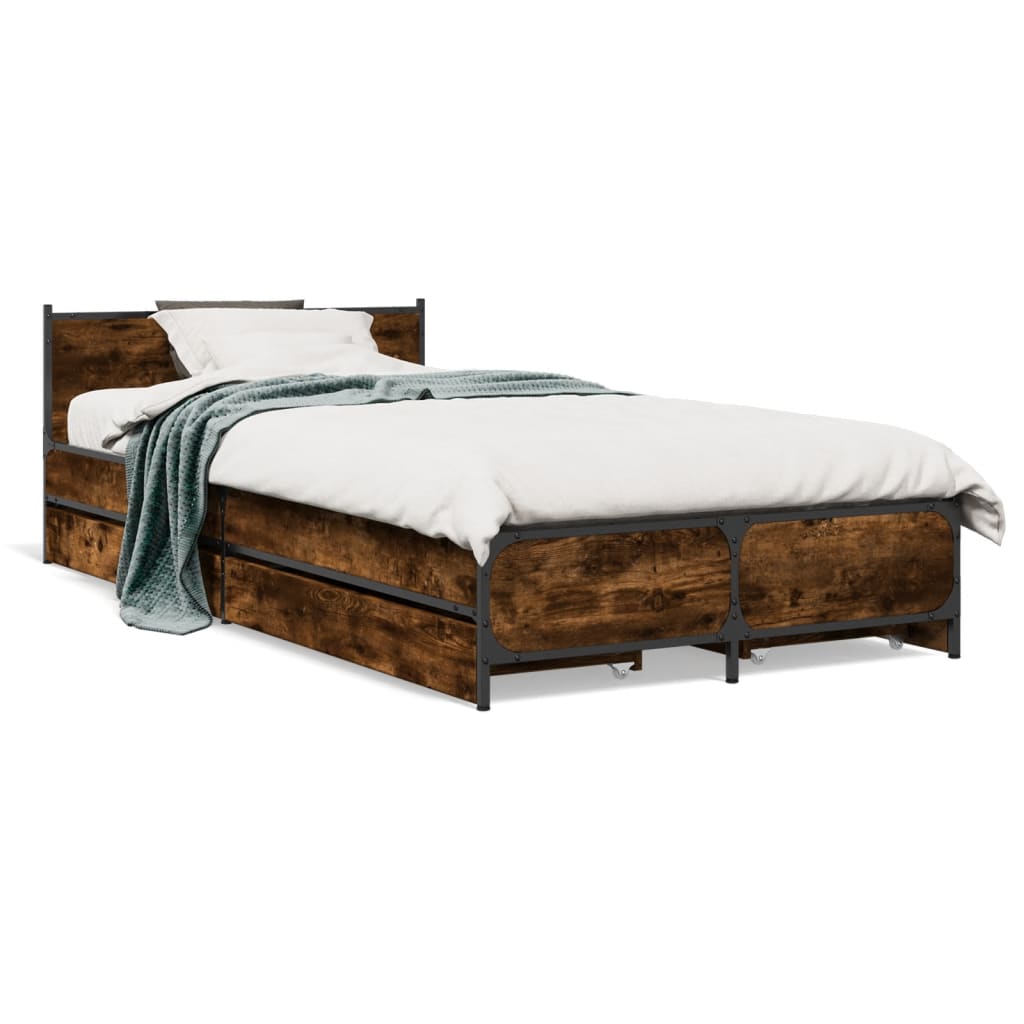 Cadre de lit avec tiroirs sans matelas chêne fumé 75x190 cm - XIOS