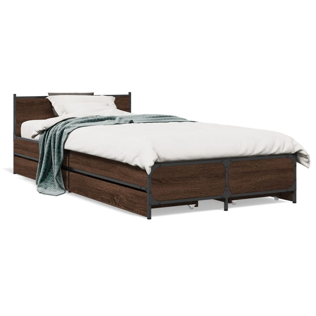 Cadre de lit avec tiroirs sans matelas chêne marron 75x190 cm - XIOS