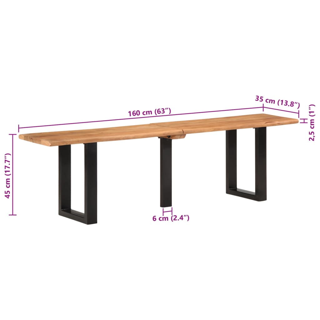 Banc 160 cm bois d'acacia massif et acier - XIOS