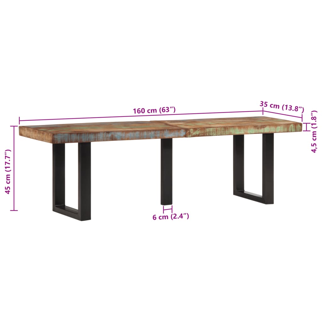Banc 160 cm bois de récupération massif et acier - XIOS