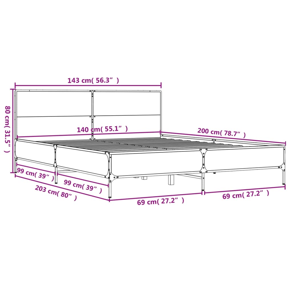 Cadre de lit sans matelas chêne fumé 140x200 cm - XIOS