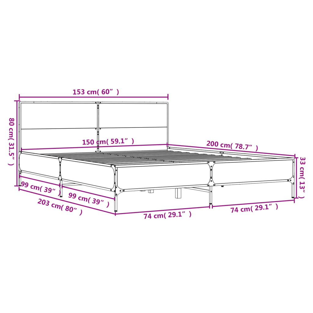 Cadre de lit sans matelas chêne fumé 150x200 cm - XIOS