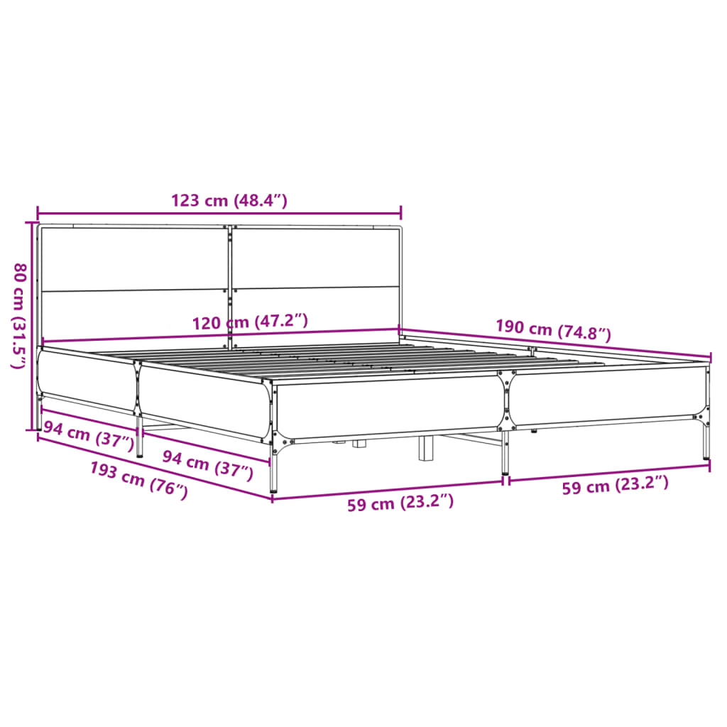 Cadre de lit sans matelas sonoma gris 120x190 cm - XIOS