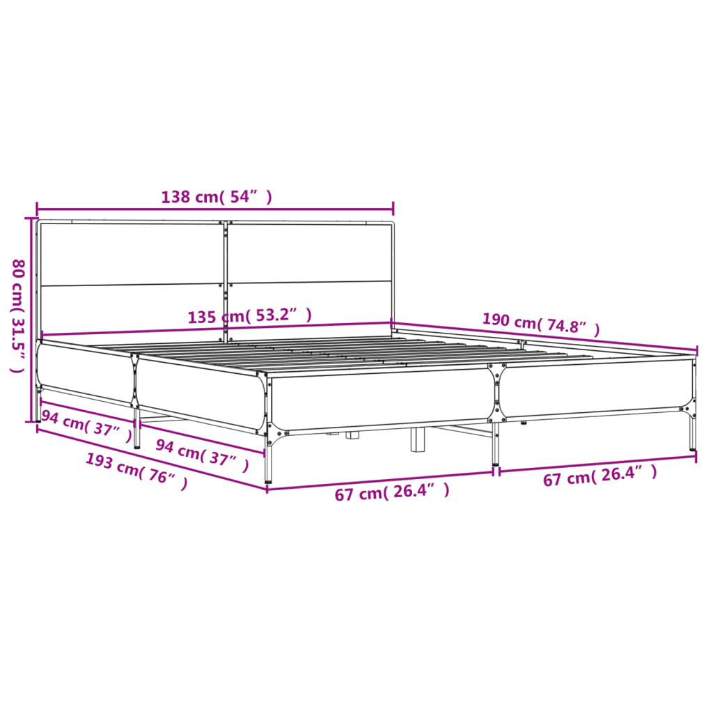 Cadre de lit sans matelas sonoma gris 135x190 cm - XIOS