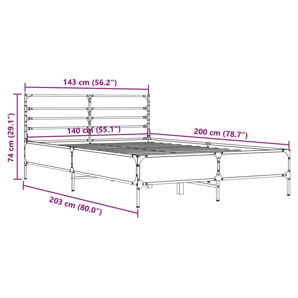 Cadre de lit sans matelas chêne fumé 140x200 cm - XIOS