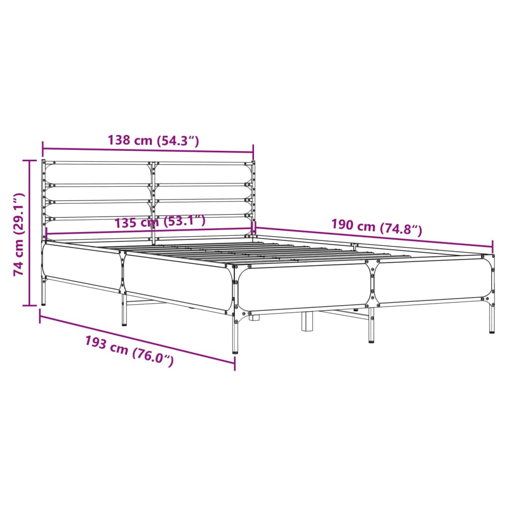 Cadre de lit sans matelas sonoma gris 135x190 cm - XIOS