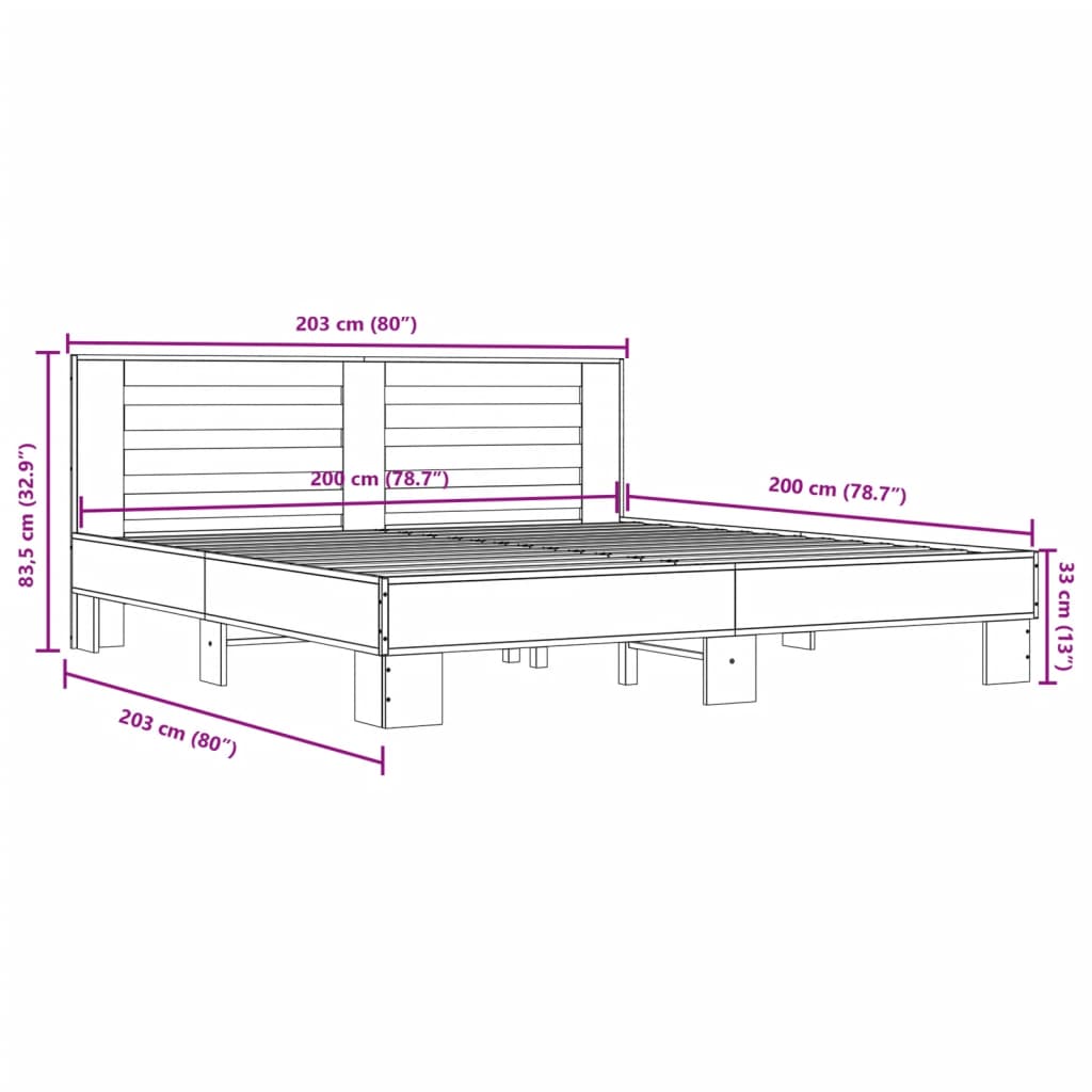 Cadre de lit sans matelas sonoma gris 200x200 cm - XIOS