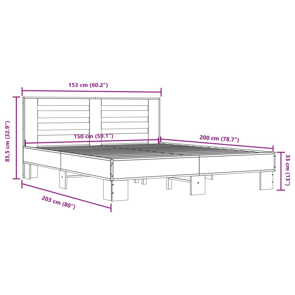 Cadre de lit sans matelas sonoma gris 150x200 cm - XIOS
