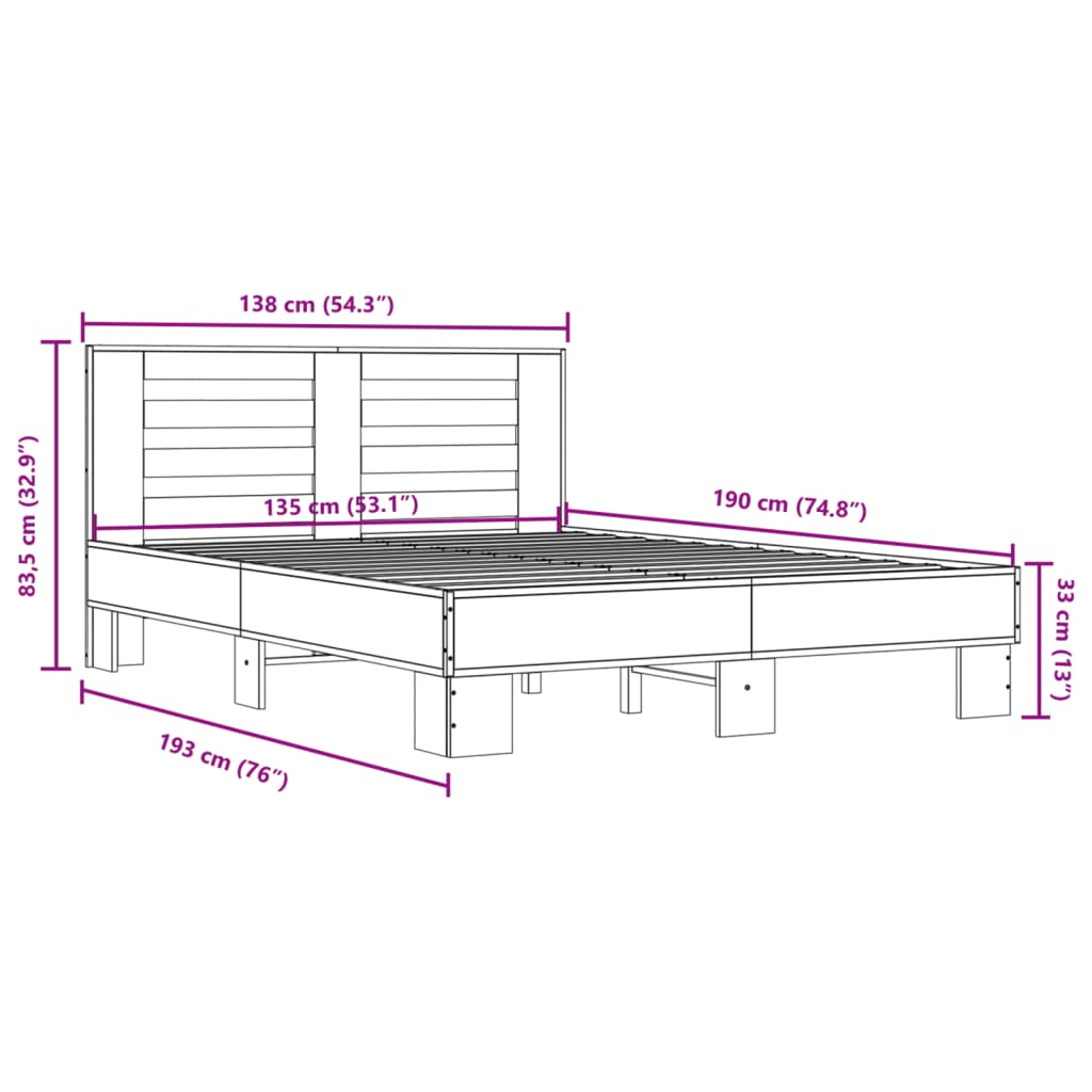 Cadre de lit sans matelas sonoma gris 135x190 cm