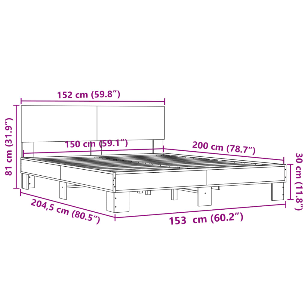 Cadre de lit sans matelas sonoma gris 150x200 cm - XIOS