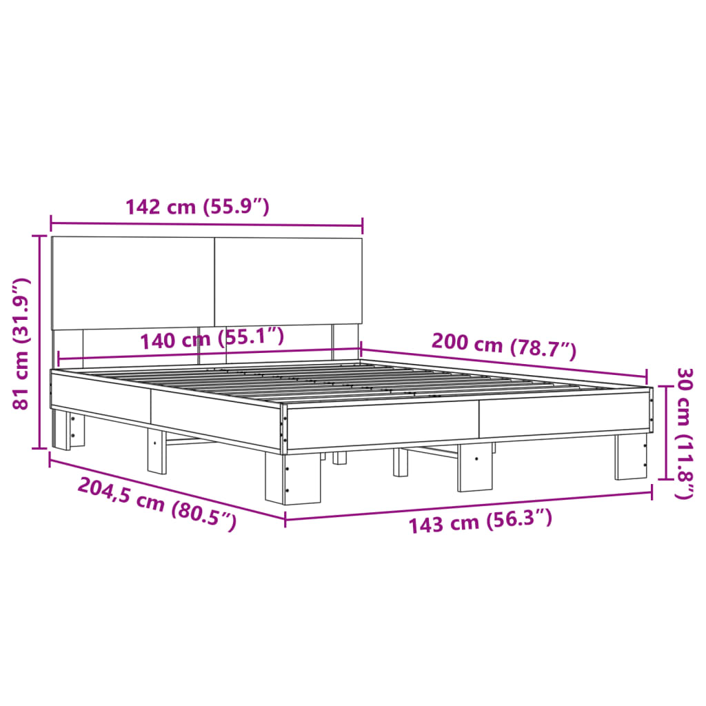 Cadre de lit sans matelas chêne fumé 140x200 cm - XIOS