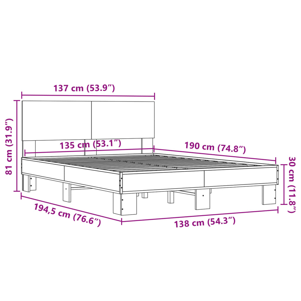 Cadre de lit sans matelas chêne fumé 135x190 cm - XIOS