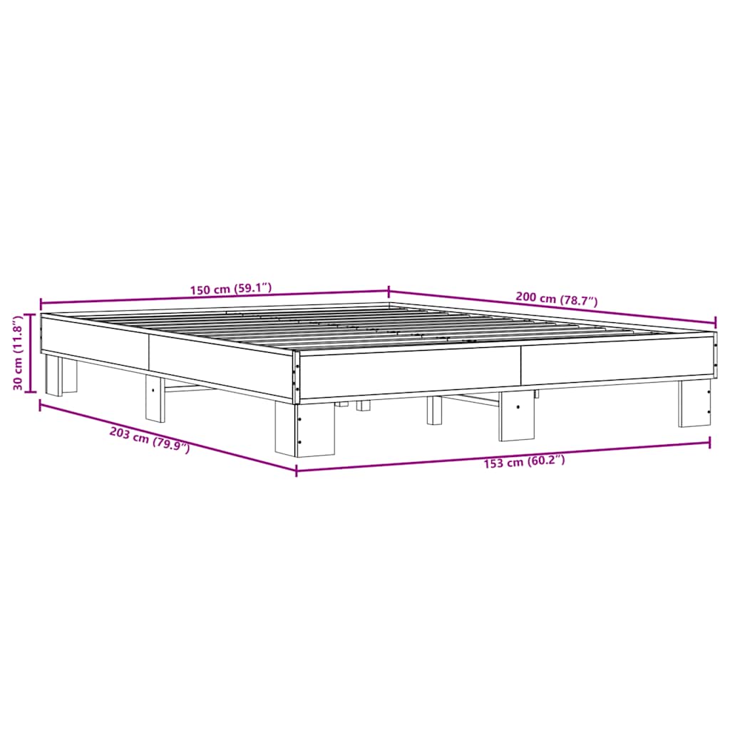 Cadre de lit sans matelas chêne fumé 150x200 cm