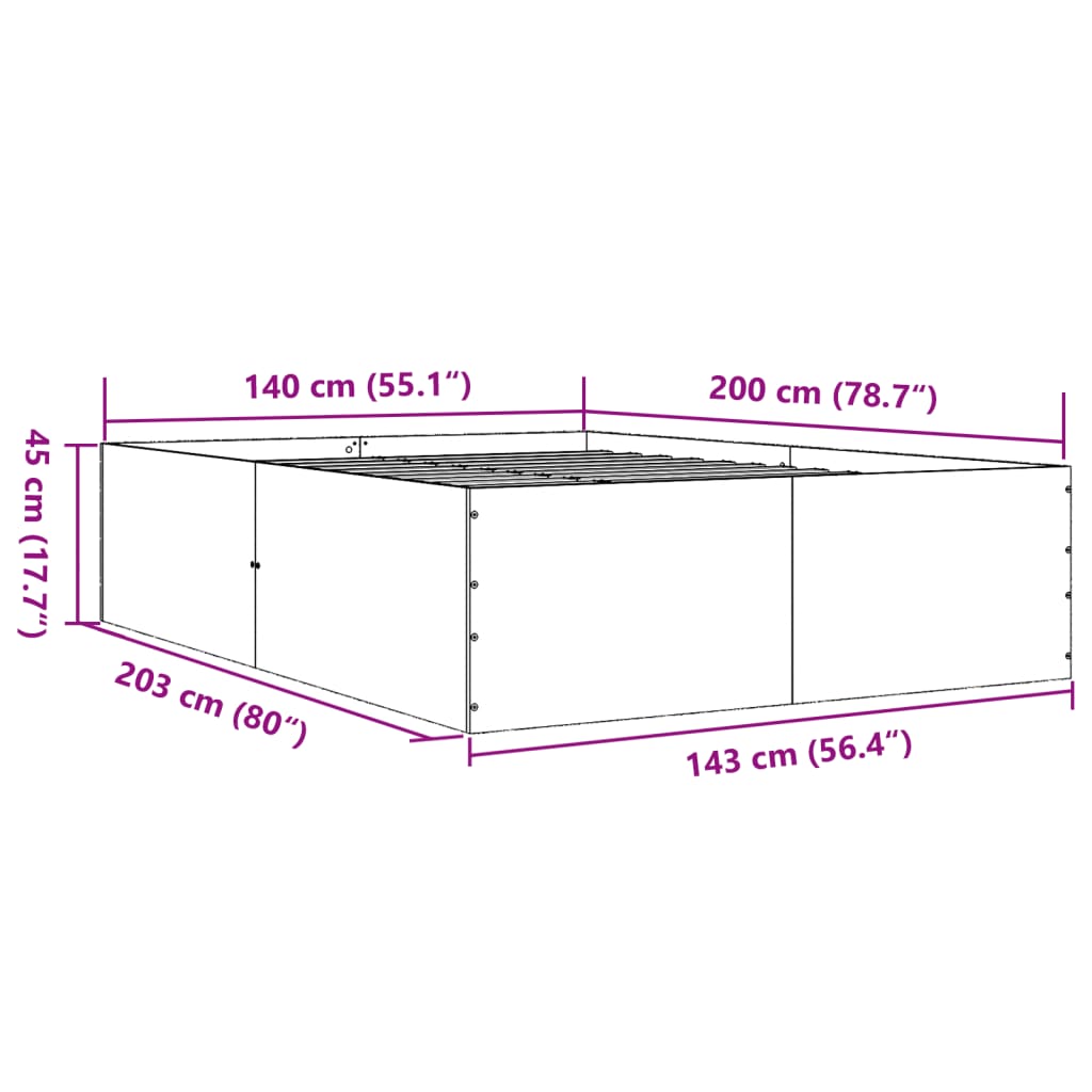 Cadre de lit sans matelas sonoma gris 140x200 cm - XIOS