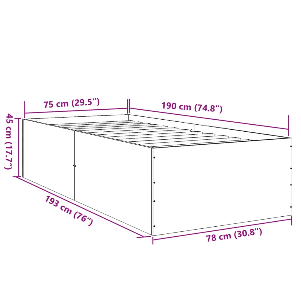 Cadre de lit sans matelas chêne sonoma 75x190 cm - XIOS
