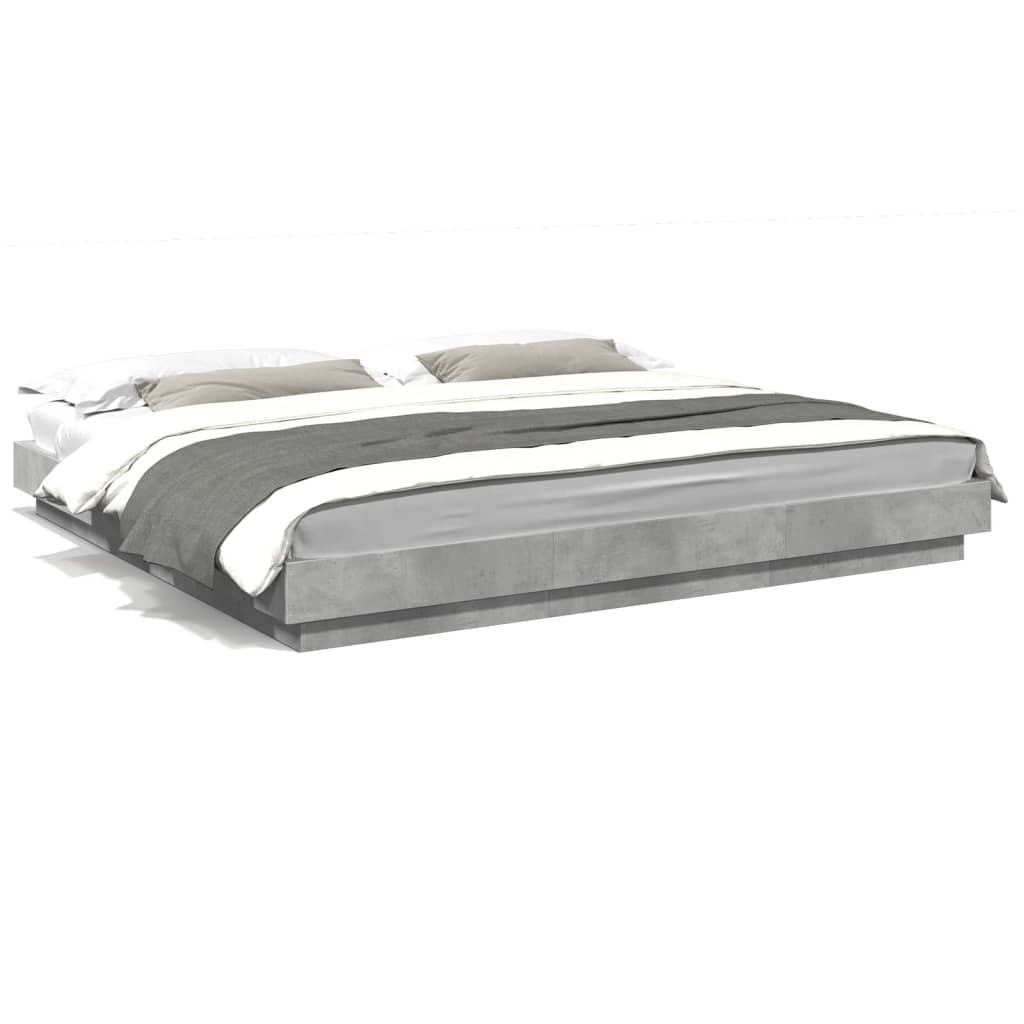 Cadre de lit et lumières LED sans matelas gris béton 200x200 cm - XIOS
