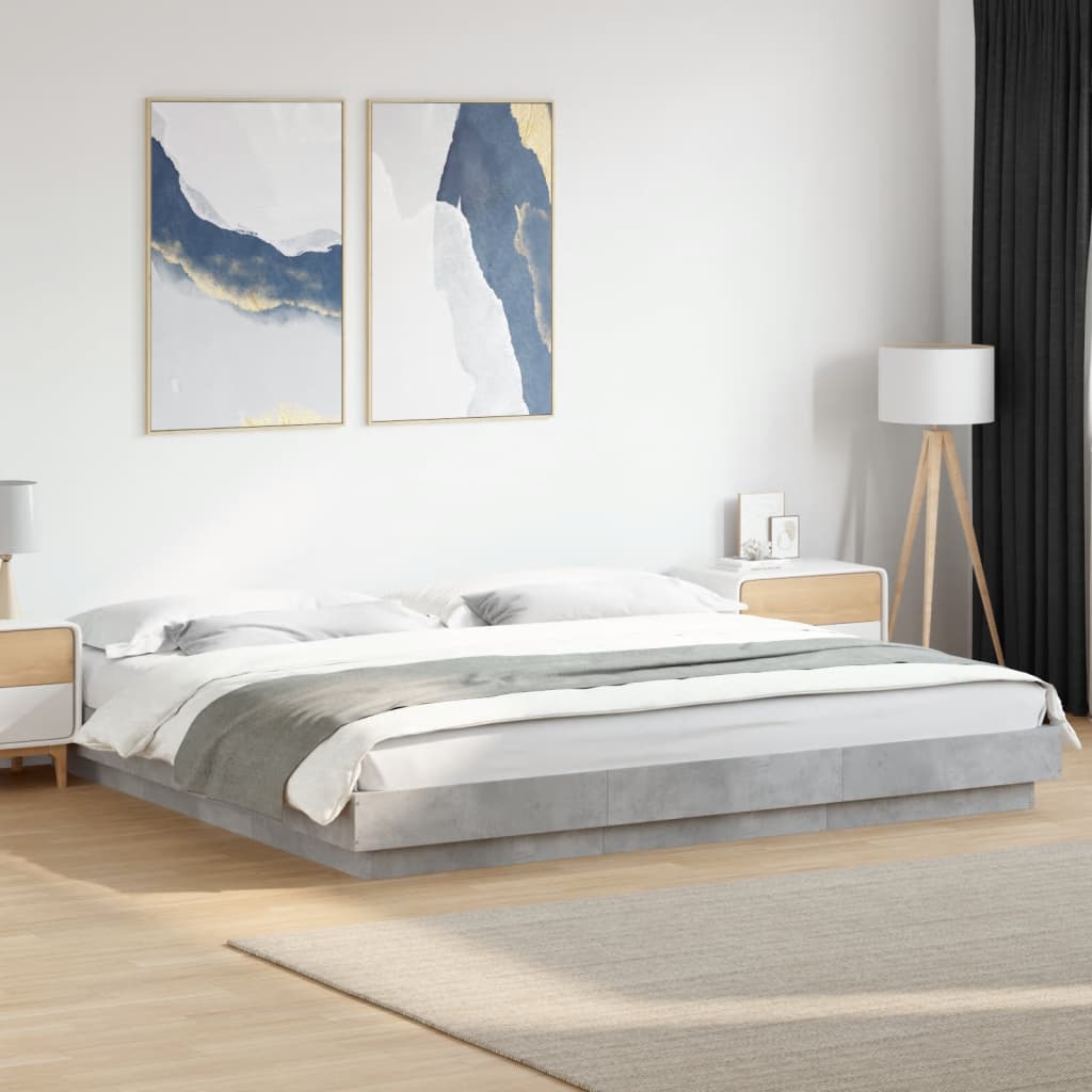 Cadre de lit et lumières LED sans matelas gris béton 200x200 cm - XIOS