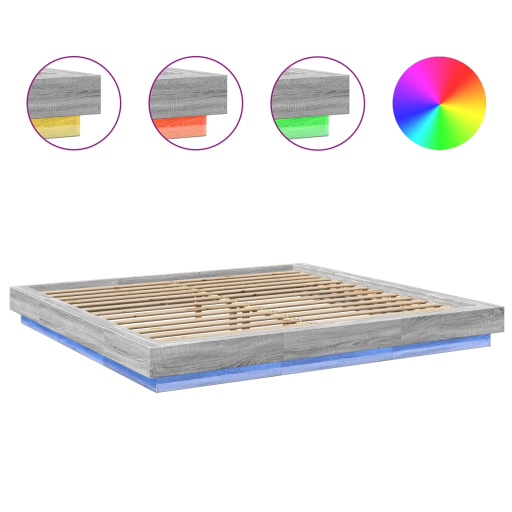 Cadre de lit et lumières LED sans matelas sonoma gris 200x200cm - XIOS