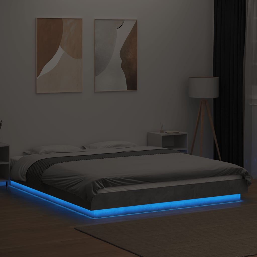 Cadre de lit et lumières LED sans matelas gris béton 150x200 cm - XIOS