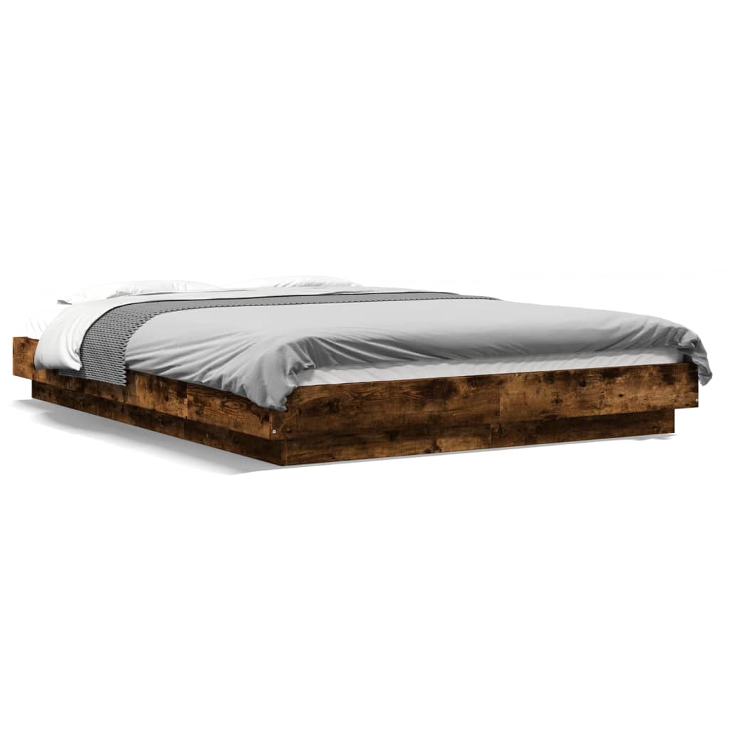 Cadre de lit et lumières LED sans matelas chêne fumé 120x200 cm - XIOS