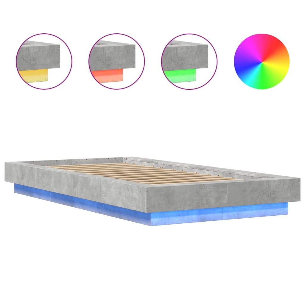Cadre de lit et lumières LED sans matelas gris béton 90x200 cm - XIOS